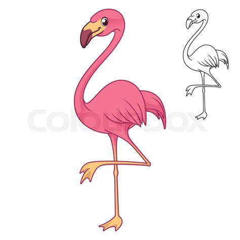 Cute Happy Pink Flamingo With Line Art Drawing Stock Vector Colourbox