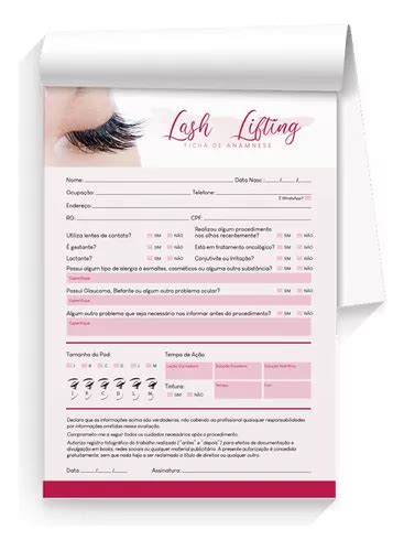 1 Ficha Anamnese Lash Lifting Bloco 100 Fls 14 8x21cm