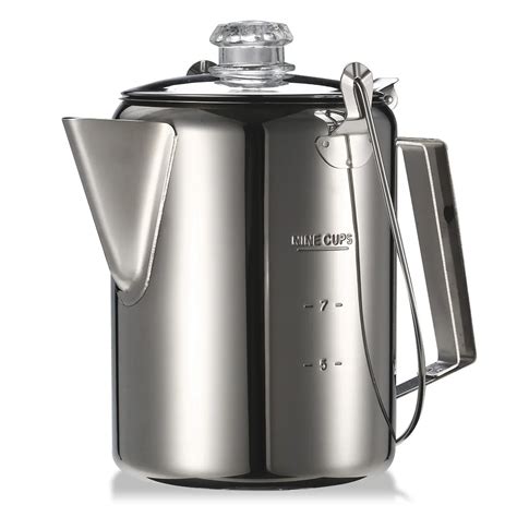 Outdoor Camping Coffee Pot 9 Cup Stainless Steel Percolator Coffee Pot Coffee Maker for Camping ...