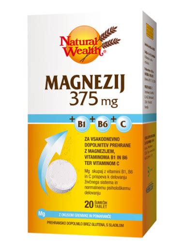Natural Wealth Magnezij 375 Mg Z Vitamini B1 B6 In C šumeče Tablete