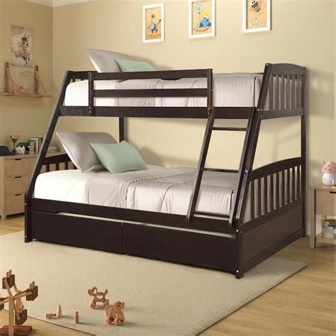 Harper Bright Designs Espresso Solid Wood Twin Over Full Bunk Bed