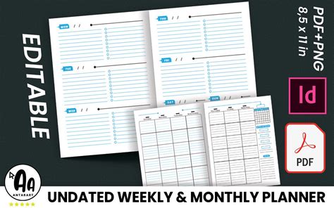 Undated Weekly Monthly Planner Editable Graphic by AntarArt · Creative ...