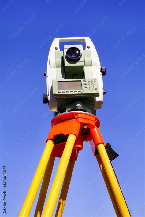 Total Station With Blue Sky In The Background Survey Instrument