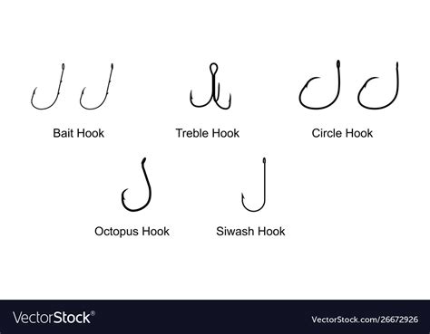 Types Fishing Hooks Isolated On White Royalty Free Vector