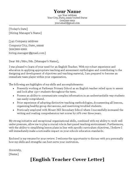 Teacher Cover Letter Examples Pokonly