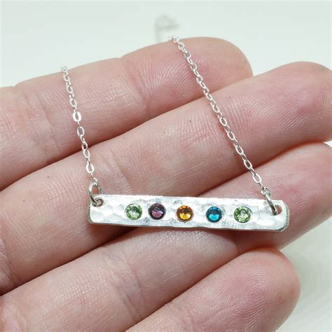 Birthstone Bar Sterling Silver Necklace Gemstone Bar Mothers