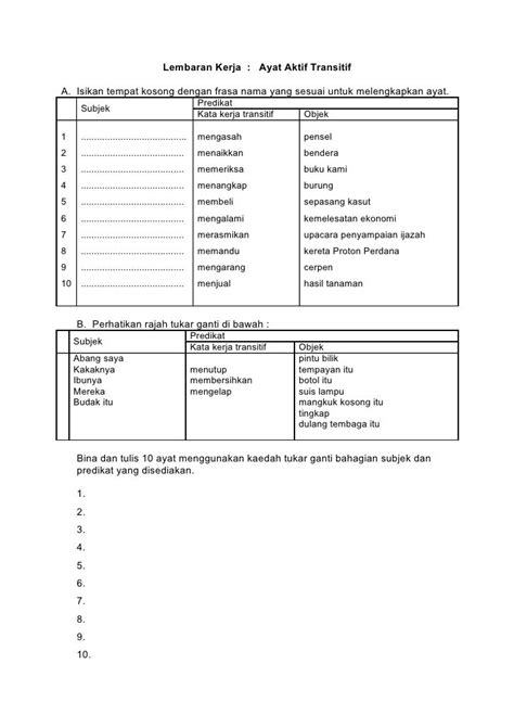 Kata Kerja Aktif Tak Transitif Tahun 3