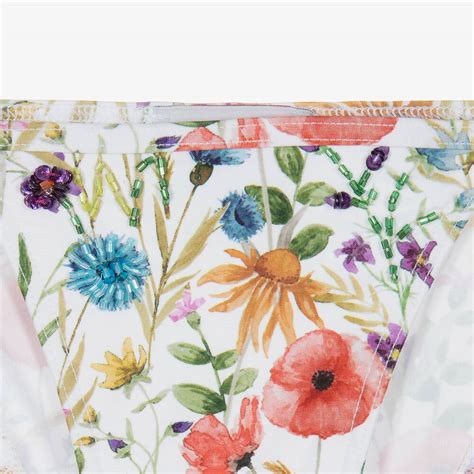 Selini Action Girls White Beaded Floral Triangle Bikini