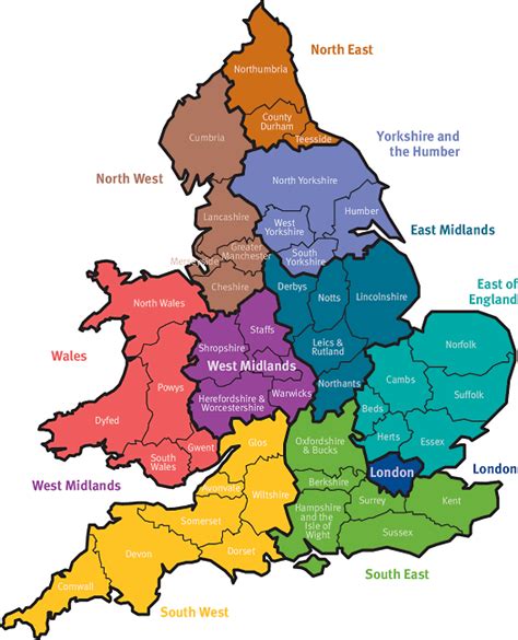 Regions And Counties In Them North Yorkshire West Midlands Cumbria