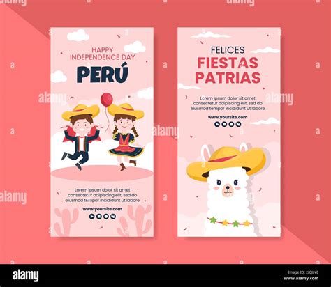 Fiestas Patrias Perú Vertical Banner Template Social Media Flat Cartoon