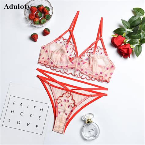 Buy Aduloty New Women S Sexy Lingerie Thin Section Exquisite Lace Heart Embroidered Bra Panties