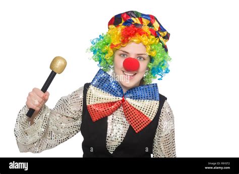 Female Clown With Maracas Isolated On White Stock Photo Alamy