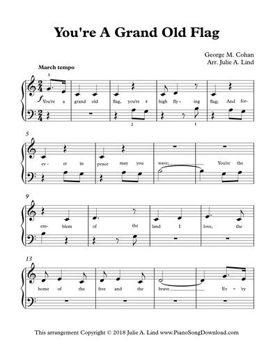 You're A Grand Old Flag: easy patriotic piano sheet music with lyrics