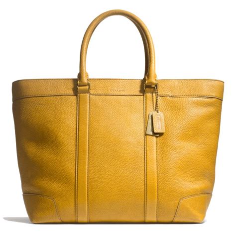 Coach Bleecker Weekend Tote In Pebbled Leather In B4mustard Yellow