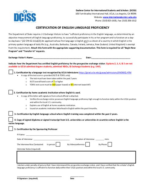 Fillable Online Internationalcenter Ucla Certification Of English