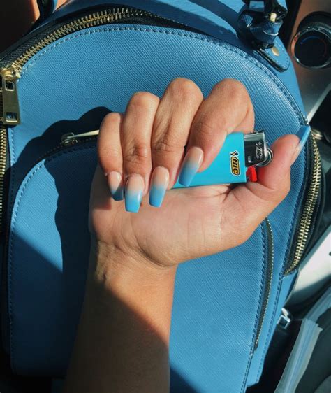 Blue Nude Ombré Coffin Acrylic Nails