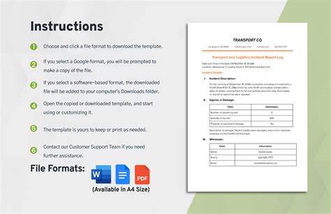 Transport And Logistics Incident Report Log Template In Pdf Word