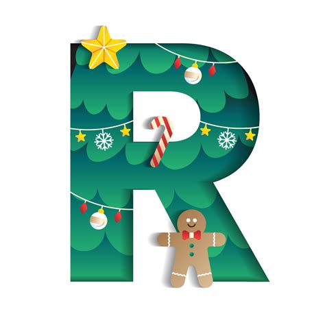 Letter R Alphabet Font Cute Merry Christmas Concept Star Candy Cane ...