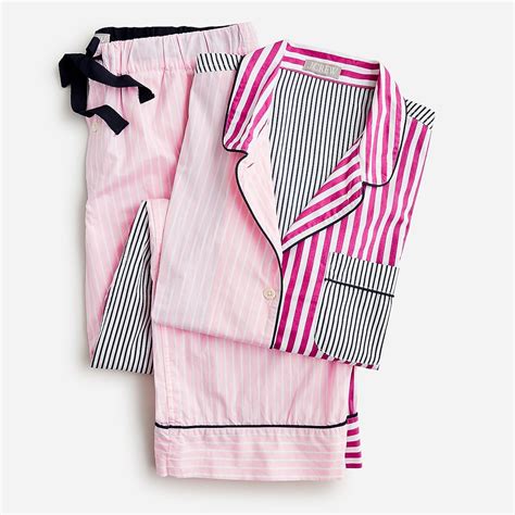 Long Sleeve Cotton Poplin Pajama Set In Cocktail Stripe Pajama Set