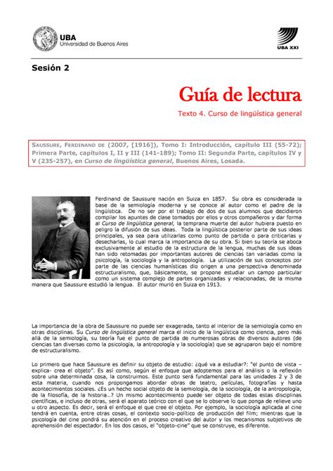 Guia Texto Saussure Sesi N Gu A De Lectura Texto Curso De