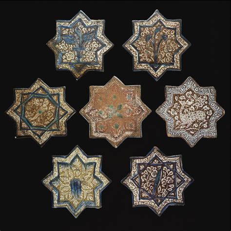 Seven Persian Luster Painted Star Tiles Kashan Seljuk And Ilkhanid