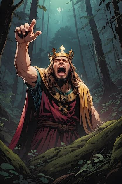 Premium Ai Image A King Screaming With Pain Raises His Hand With