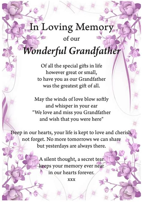 Grandfather In Loving Memory Print Funeral Poem Missing You