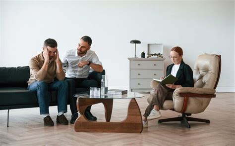 Premium Photo Man Is Feeling Bad Crying Gay Couple At A Psychologists Appointment