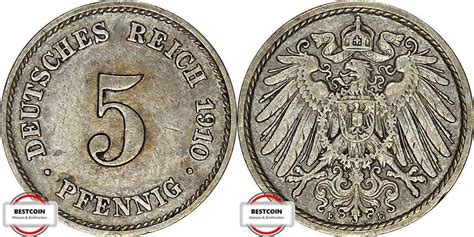 5 Pfennig 1910 E J 12 Kursmünze aus dem Kaiserreich SS MA Shops