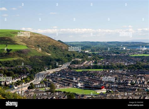 Port Talbot M4 Motorway Steel Works Areal High Wales Hi Res Stock