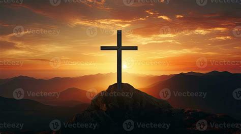 Cross silhouette against sunset sky 27102679 Stock Photo at Vecteezy