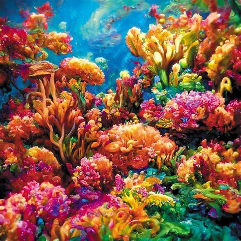 Coral Reef Watercolor Painting Undersea Sea Lives Mushroom Coral