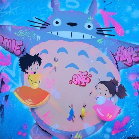 Peinture Totoro happy par Kedarone Carré d artistes