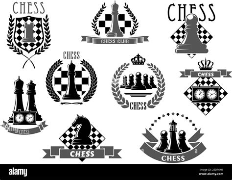 Chess Club Vector Icons Of Chessboard And Chessman Game Pieces King And