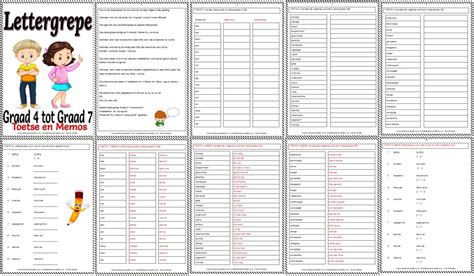 Graad 4 Graad 7 Lettergrepe Opsomming 4 Toetse Met Memos