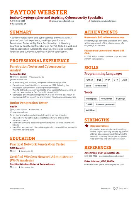 5 Penetration Tester Resume Examples Guide For 2024