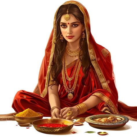 Karva Chauth Character Set Indian Illustration Realistic Premium Ai