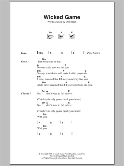 Wicked Game By Chris Isaak Sheet Music For Guitar Chordslyrics At