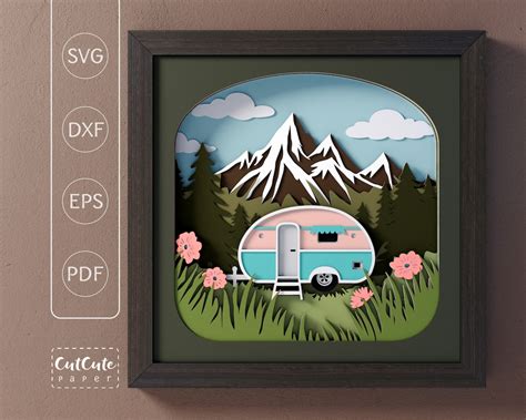 Camping Caravan Shadow Box Svg Template Mountain Forest Hiking D Svg