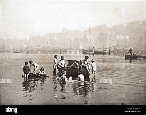 Children Swimming, 19th Century Photogravure Stock Photo - Alamy