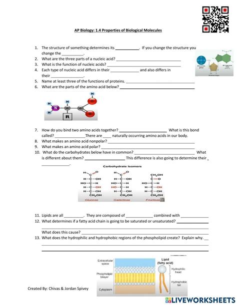 Ap Biology Topic Properties Of Biological Molecules Worksheet