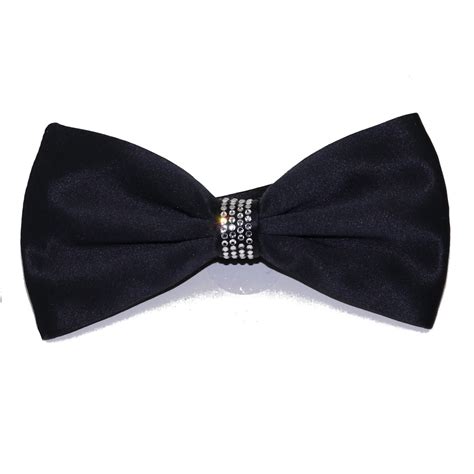 Luxury Bow Tie In Black Silk With White Swarovski Crystals On The Knot