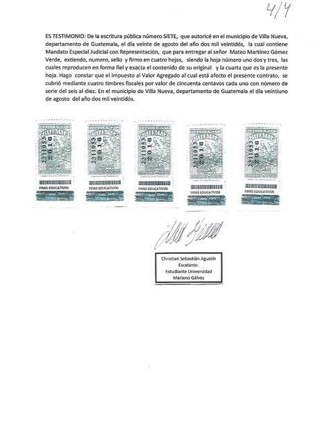 Razón del Primer Testimonio de la Escritura Pública de Mandato Especial