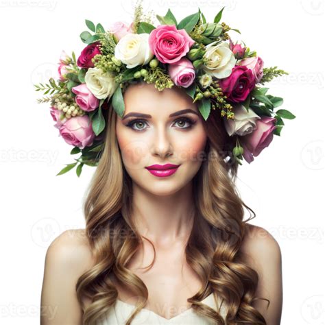 A Woman With Long Curly Hair Wearing A Flower Crown 45821264 Png