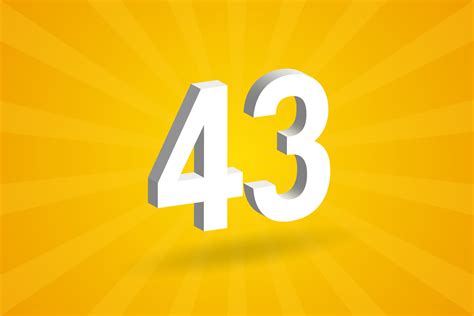 3d 43 Number Font Alphabet White 3d Number 43 With Yellow Background