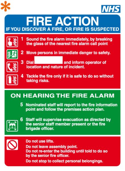 Nhs Fire Action Sign Add Your Details In This Area At No Extra Cost