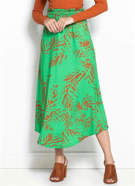 Saia Midi De Malha Estampada Verde Forum