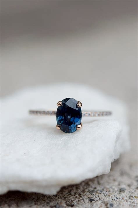 Navy Blue Sapphire Engagement Ring Peacock Blue Sapphire Etsy