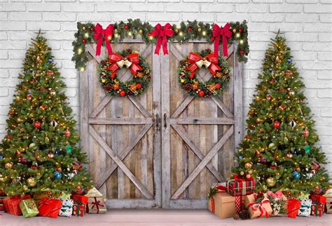 Kate Christmas Tree T Backdrop Barn Door White Brick Wall For Photo