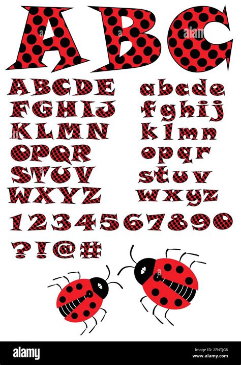 Alphabet In Ladybug Style Uppercase And Lowercase Letters In Red And